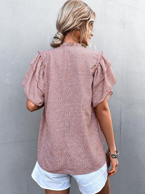 Flattering Printed Frill Flutter Sleeve Blouse - MXSTUDIO.COM