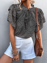 Flattering Printed Frill Flutter Sleeve Blouse - MXSTUDIO.COM