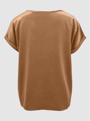 a women's brown top with short sleeves