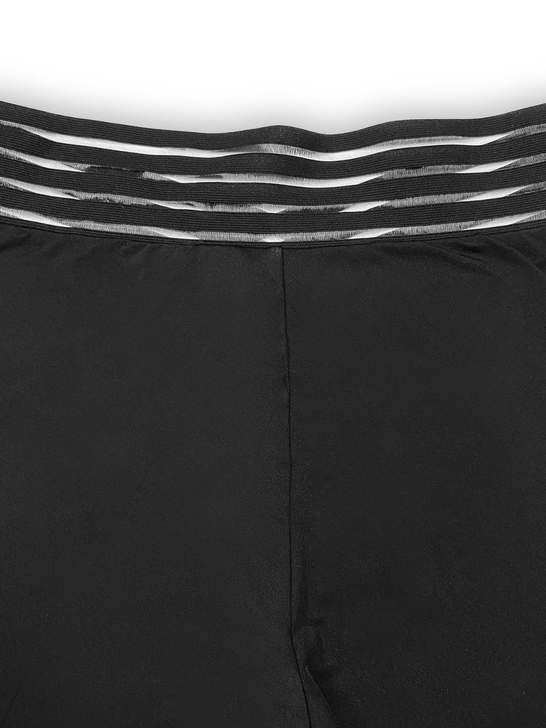 a close up of a pair of black shorts