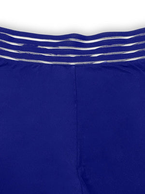 a close up of a pair of blue shorts