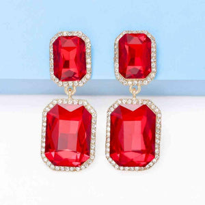 Flaunt Freely Glass Stone Geometric Dangle Earrings-MXSTUDIO.COM