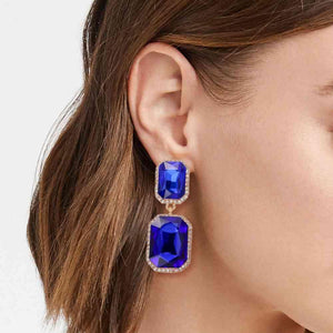 Flaunt Freely Glass Stone Geometric Dangle Earrings-MXSTUDIO.COM