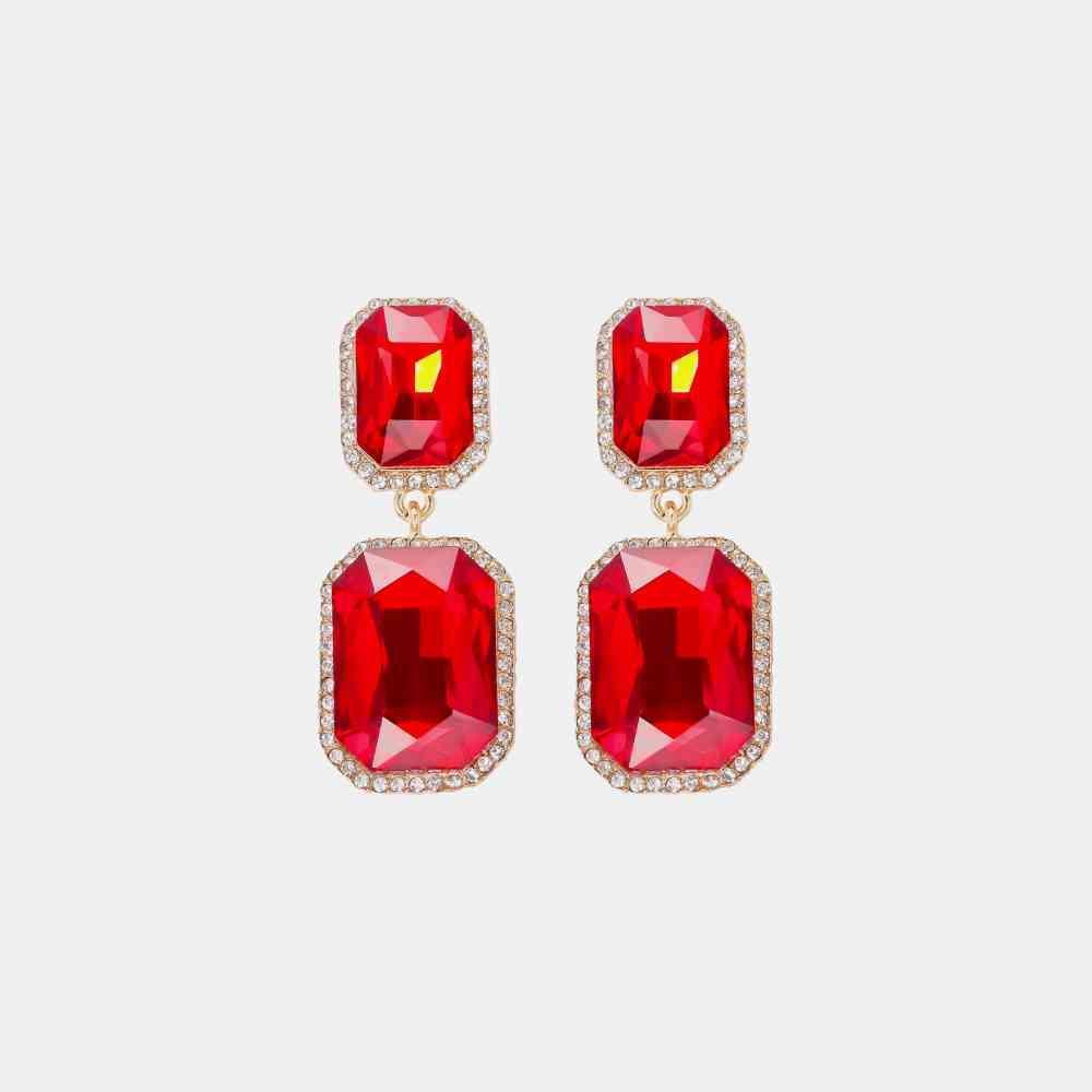 Flaunt Freely Glass Stone Geometric Dangle Earrings-MXSTUDIO.COM