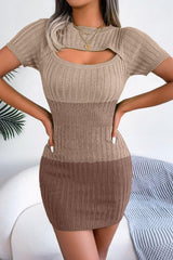 Flaunt Your Curve Color Block Cut Out Sweater Dress - MXSTUDIO.COM