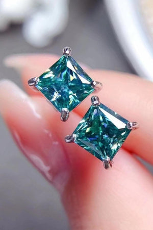 Flawless 2 Carat Green Square Moissanite Earrings - MXSTUDIO.COM