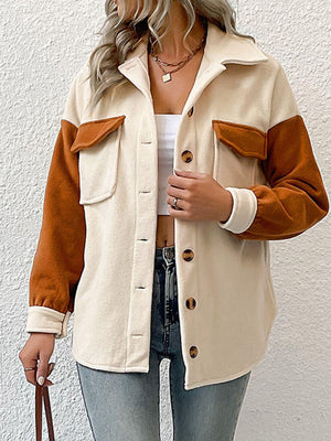 Fleece Two-Tone Jacket - Buttoned with Flap Pockets - MXSTUDIO.COM