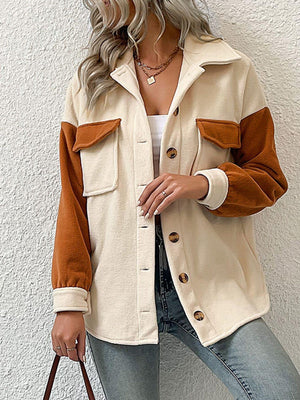 Fleece Two-Tone Jacket - Buttoned with Flap Pockets - MXSTUDIO.COM