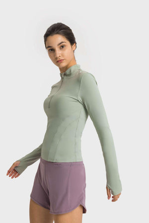 FlexiFit Thumbhole Half Zip Sports Top - MXSTUDIO.COM