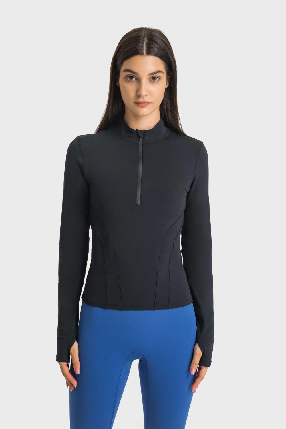 FlexiFit Thumbhole Half Zip Sports Top - MXSTUDIO.COM