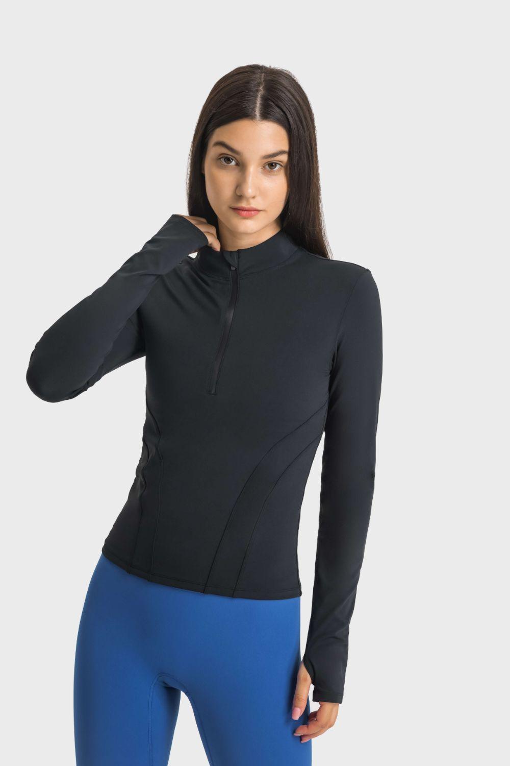 FlexiFit Thumbhole Half Zip Sports Top - MXSTUDIO.COM