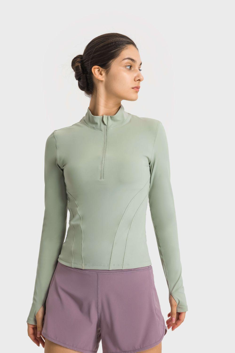 FlexiFit Thumbhole Half Zip Sports Top - MXSTUDIO.COM