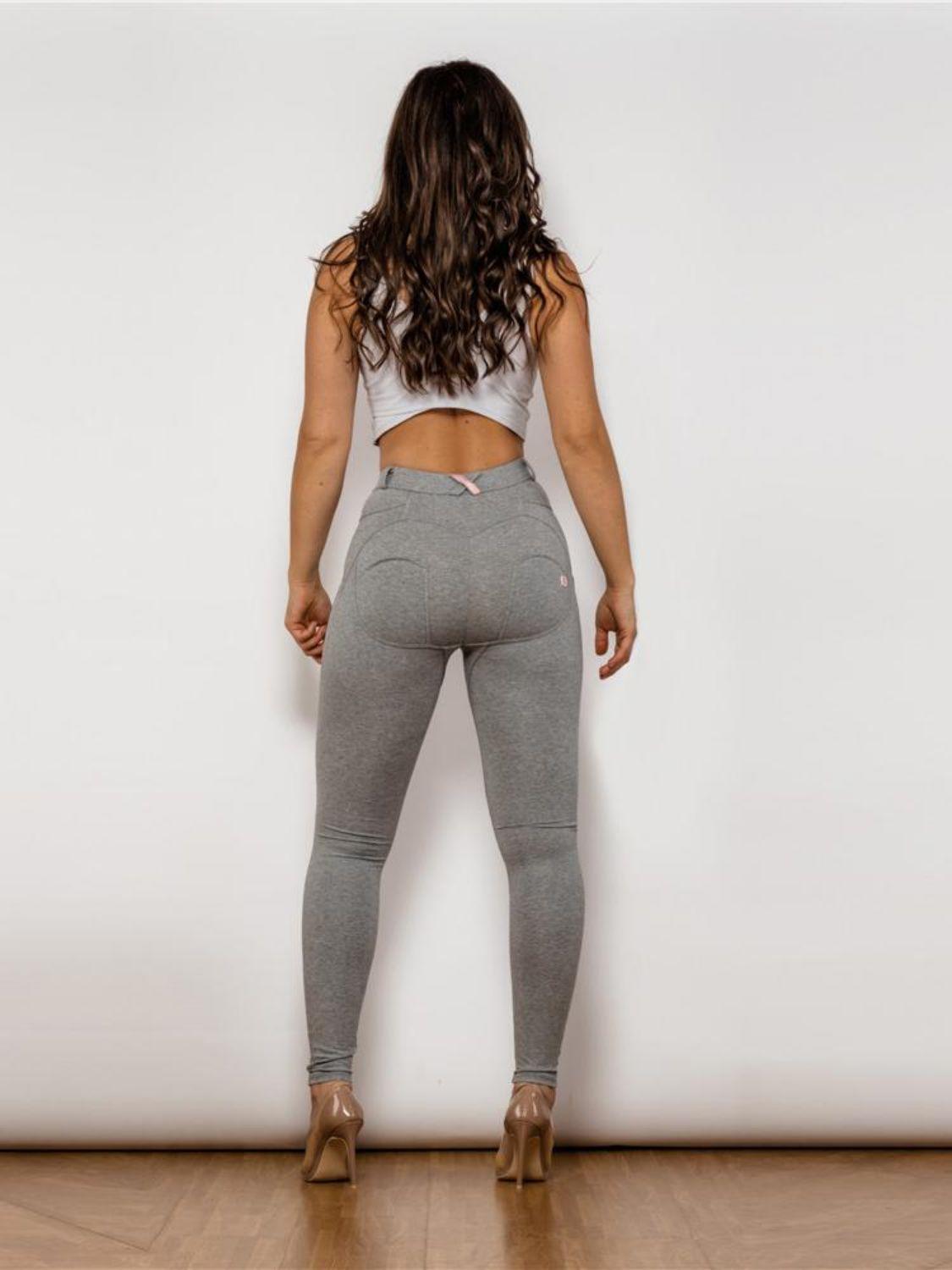 Flexible Buttoned High Waist Gray Leggings - MXSTUDIO.COM