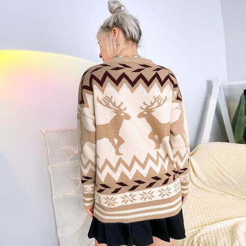 Flexible Geometric Pattern Deer Sweater-MXSTUDIO.COM