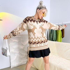 Flexible Geometric Pattern Deer Sweater-MXSTUDIO.COM