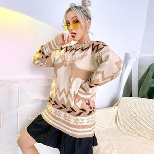 Flexible Geometric Pattern Deer Sweater-MXSTUDIO.COM