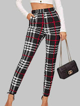 Flexible High Waist Plaid Skinny Pants - MXSTUDIO.COM