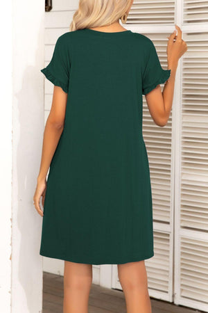 Flexible Pockets Short Sleeve Mini Dress - MXSTUDIO.COM