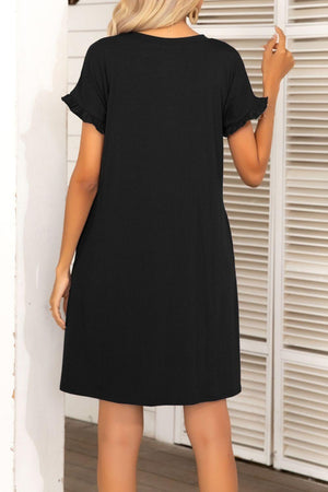 Flexible Pockets Short Sleeve Mini Dress - MXSTUDIO.COM