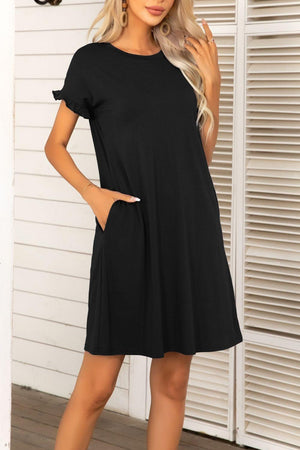 Flexible Pockets Short Sleeve Mini Dress - MXSTUDIO.COM