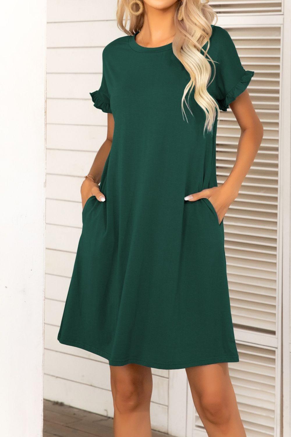 Flexible Pockets Short Sleeve Mini Dress - MXSTUDIO.COM