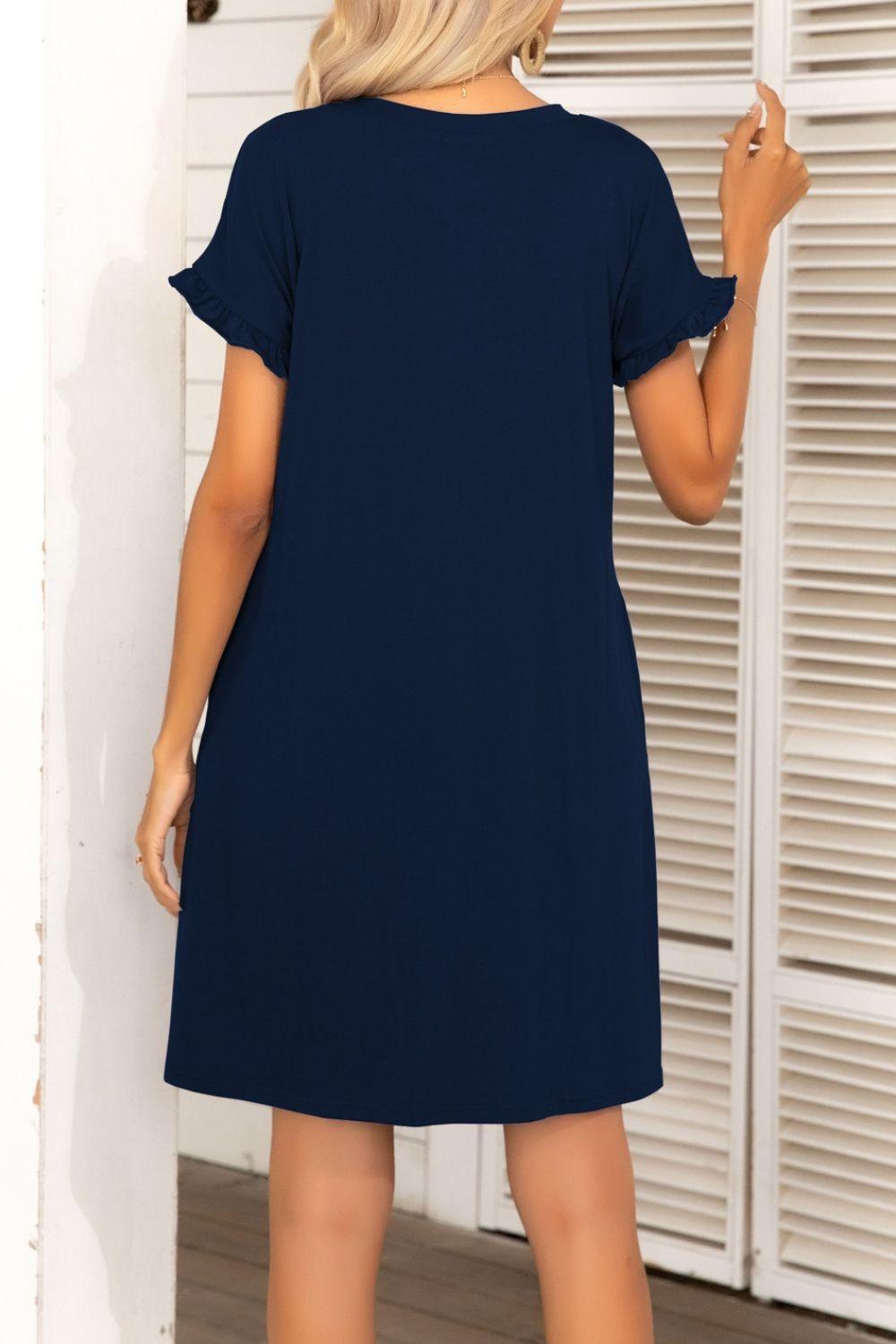 Flexible Pockets Short Sleeve Mini Dress - MXSTUDIO.COM