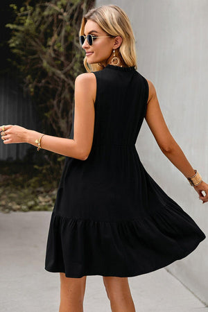 Flexible Tie Neck Tiered Mini Dress - MXSTUDIO.COM