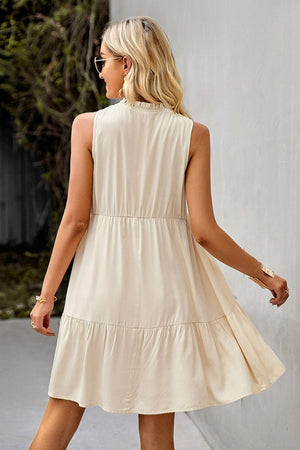 Flexible Tie Neck Tiered Mini Dress - MXSTUDIO.COM