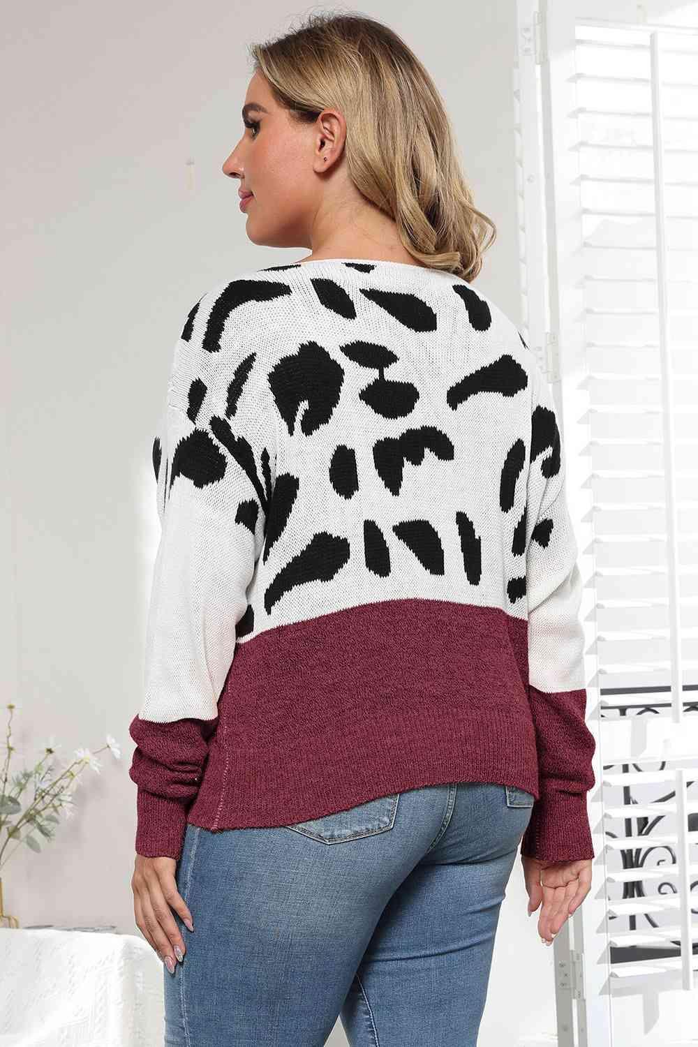 Flexile Long Sleeve Plus Size Leopard Sweater - MXSTUDIO.COM