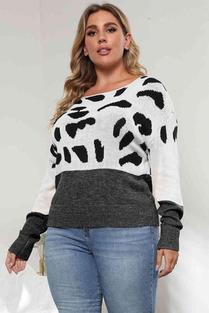 Flexile Long Sleeve Plus Size Leopard Sweater - MXSTUDIO.COM