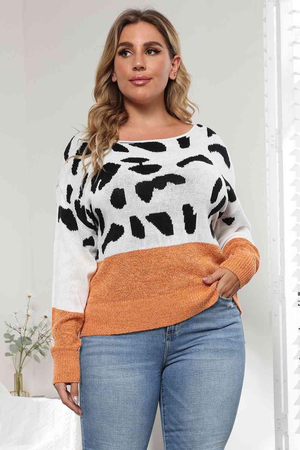 Flexile Long Sleeve Plus Size Leopard Sweater - MXSTUDIO.COM