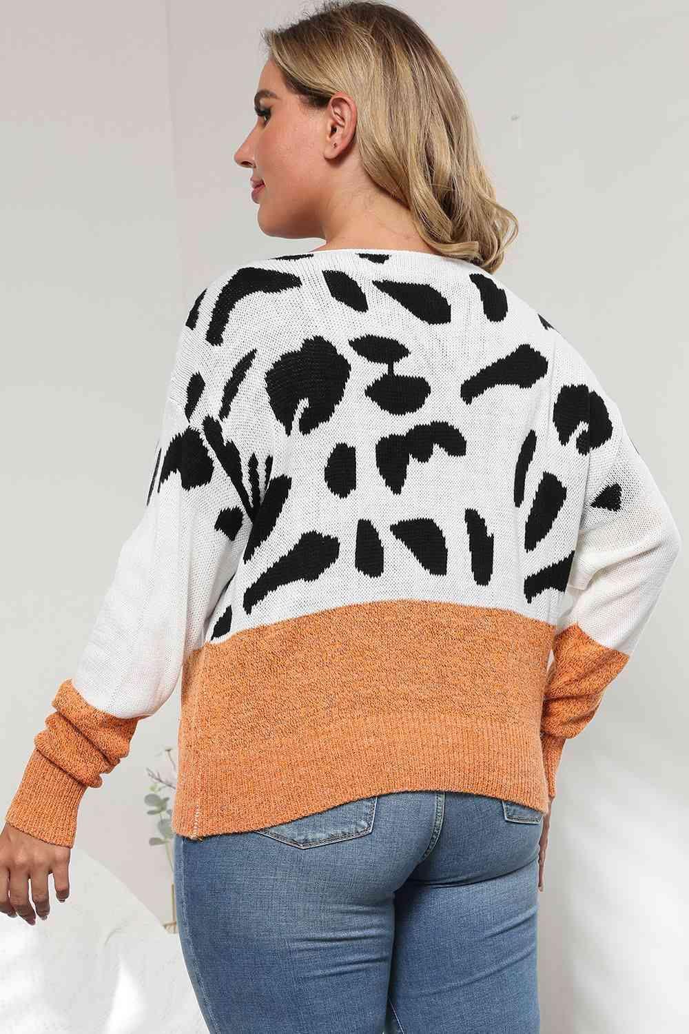 Flexile Long Sleeve Plus Size Leopard Sweater - MXSTUDIO.COM