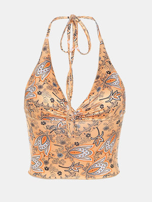 a women's bikini top with a floral print