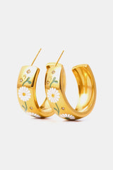 Floral Accent C-Shape Gold Plated Hoop Earrings - MXSTUDIO.COM