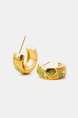 Floral Accent C-Shape Gold Plated Hoop Earrings - MXSTUDIO.COM