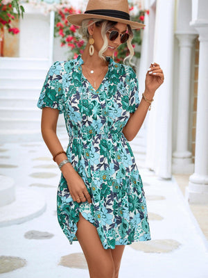 Floral Breeze Short Sleeve Summer Mini Dress - MXSTUDIO.COM