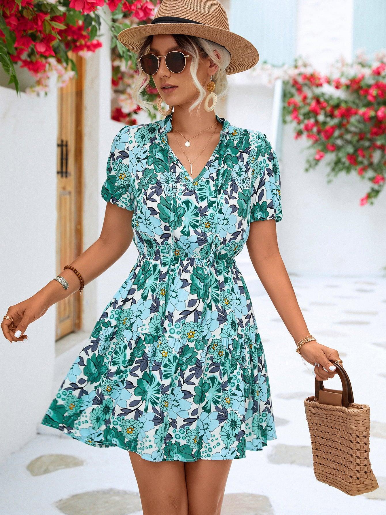 Floral Breeze Short Sleeve Summer Mini Dress - MXSTUDIO.COM