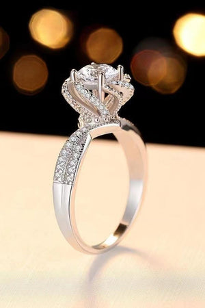 Floral Encrusted 2 Carat Moissanite Platinum-Plated Ring - MXSTUDIO.COM