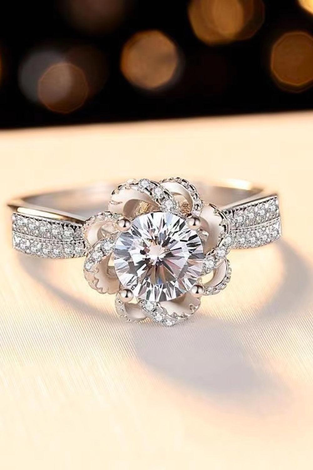 Floral Encrusted 2 Carat Moissanite Platinum-Plated Ring - MXSTUDIO.COM