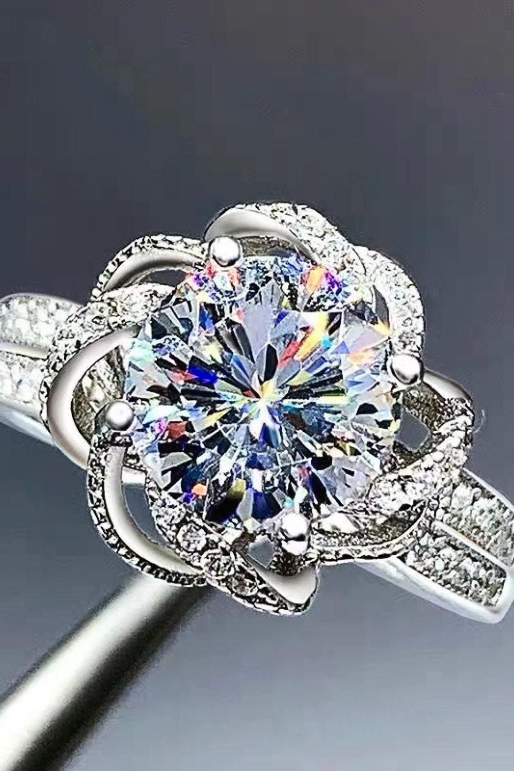 Floral Encrusted 2 Carat Moissanite Platinum-Plated Ring - MXSTUDIO.COM