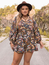 Floral Plus Size Long Sleeve Romper - MXSTUDIO.COM