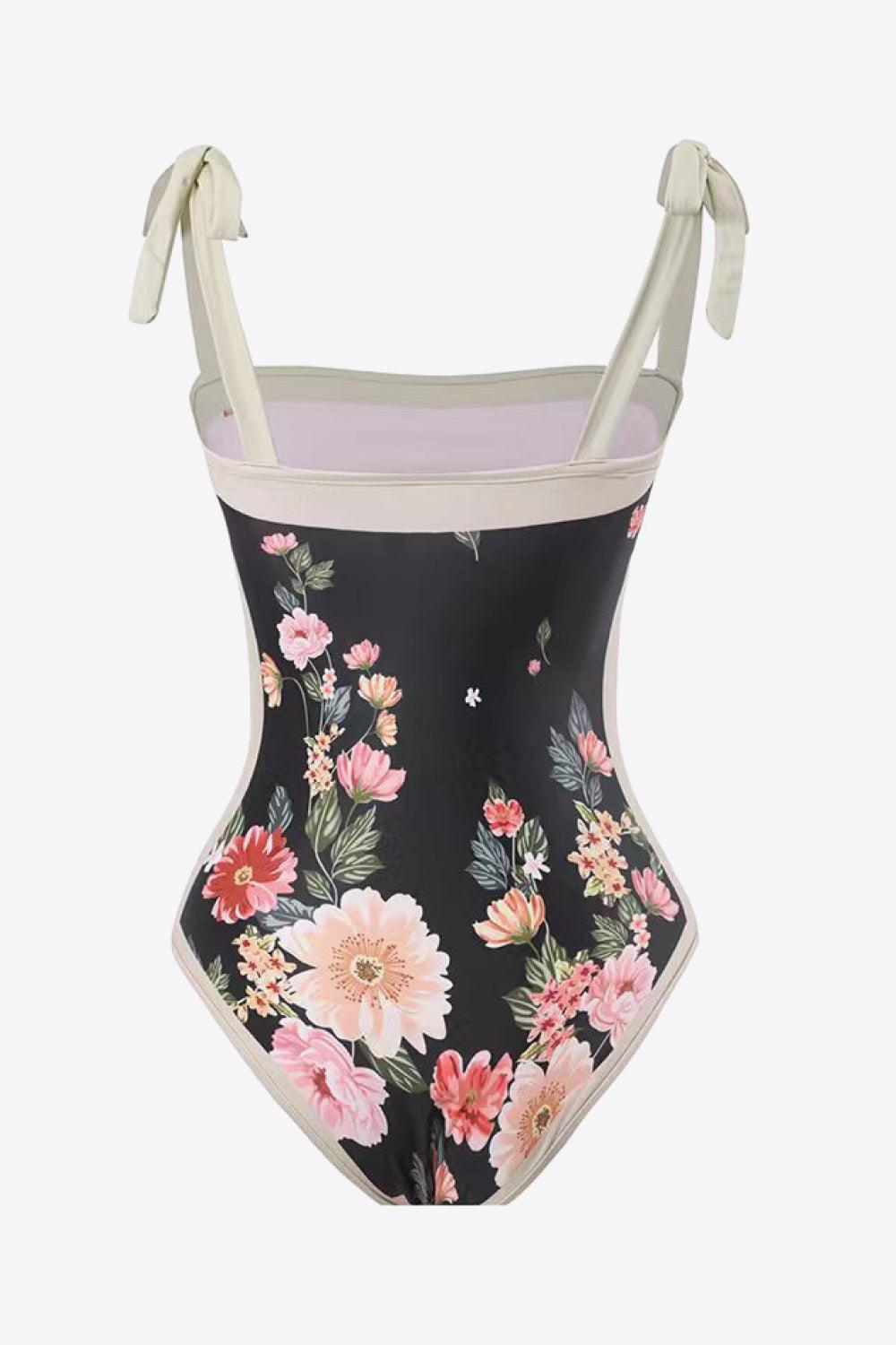Floral Tie-Shoulder Skirted Two Piece Swimsuit - MXSTUDIO.COM