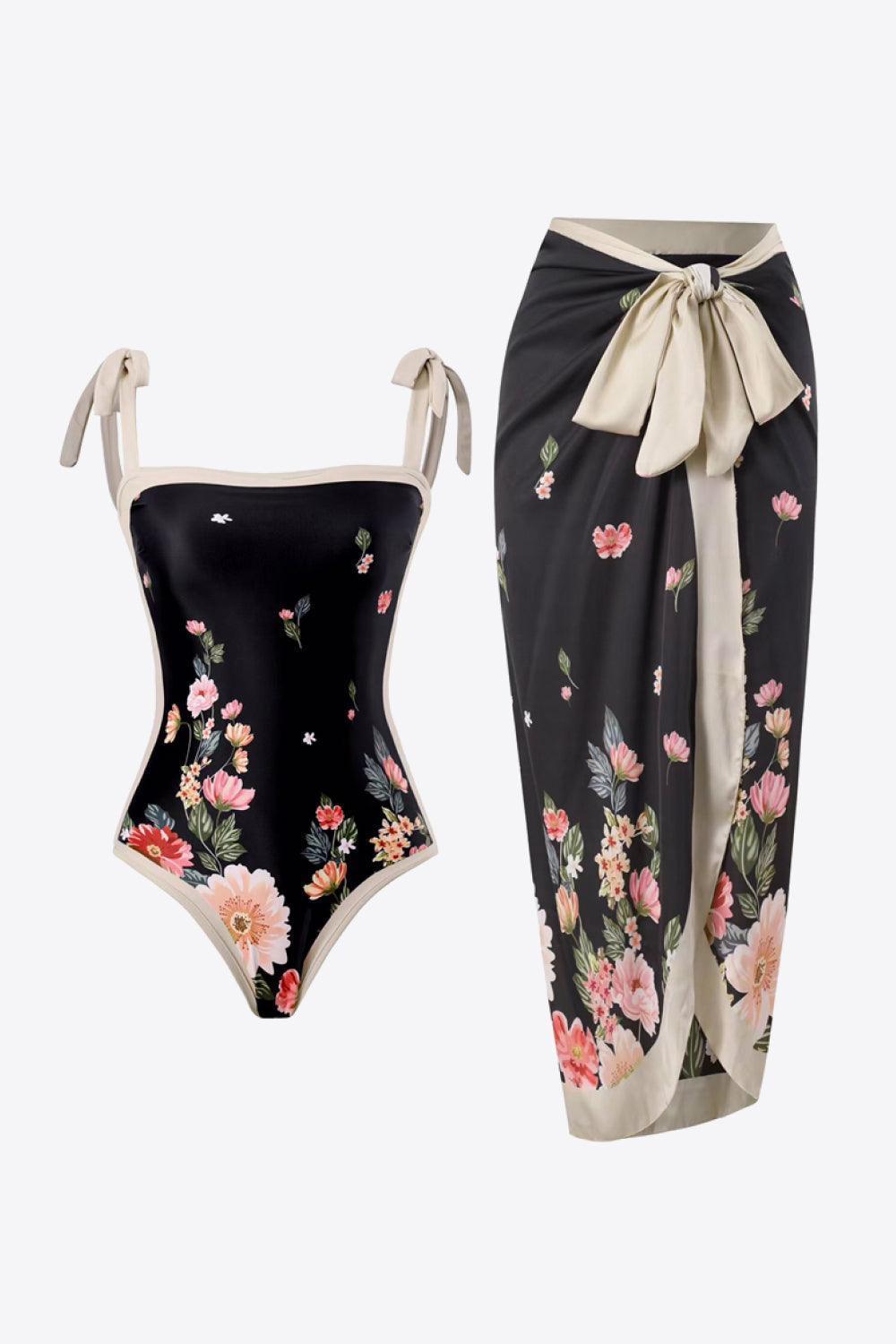 Floral Tie-Shoulder Skirted Two Piece Swimsuit - MXSTUDIO.COM