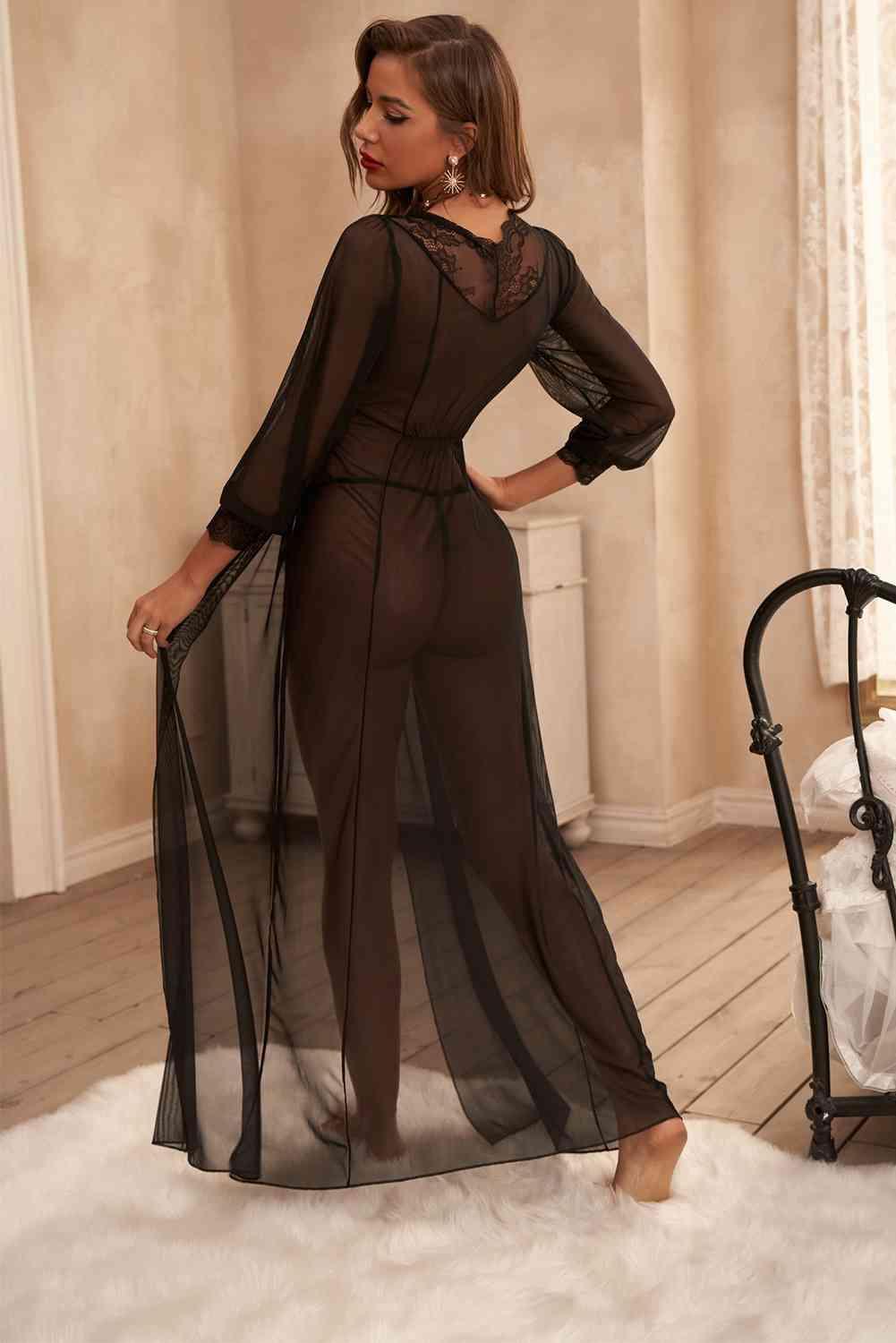 Flounce Sleeves Black Sheer Cover Up Dress - MXSTUDIO.COM