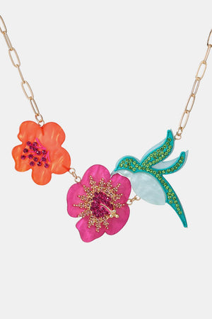 Flower And Bird Rhinestone Pendant Box Chain Necklace - MXSTUDIO.COM