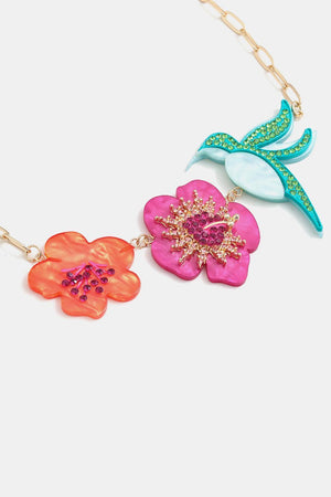 Flower And Bird Rhinestone Pendant Box Chain Necklace - MXSTUDIO.COM