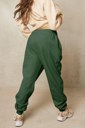 Flower Graphic Elastic Waist Green Sweatpants - MXSTUDIO.COM