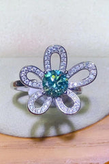 Flower Shape 1 Carat Green Moissanite Ring - MXSTUDIO.COM