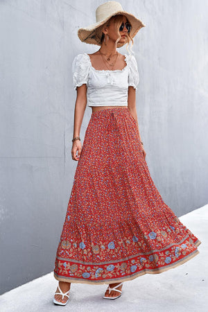 Flowy Fresh Bohemian Tied Floral Maxi Skirt - MXSTUDIO.COM