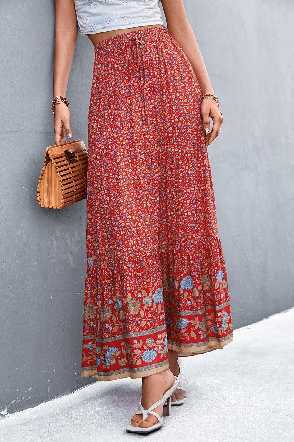 Flowy Fresh Bohemian Tied Floral Maxi Skirt - MXSTUDIO.COM